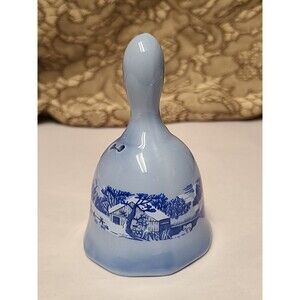 VINTAGE DELFT  BLUE CERAMIC/PORCELAIN BELL WITH WINTER OUTSIDE HOME SCENE